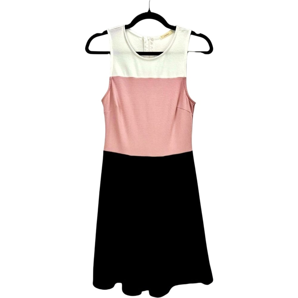 Maitai Color Block‎ Dress – Size Medium Black Pink White Stretchy Casual Knee